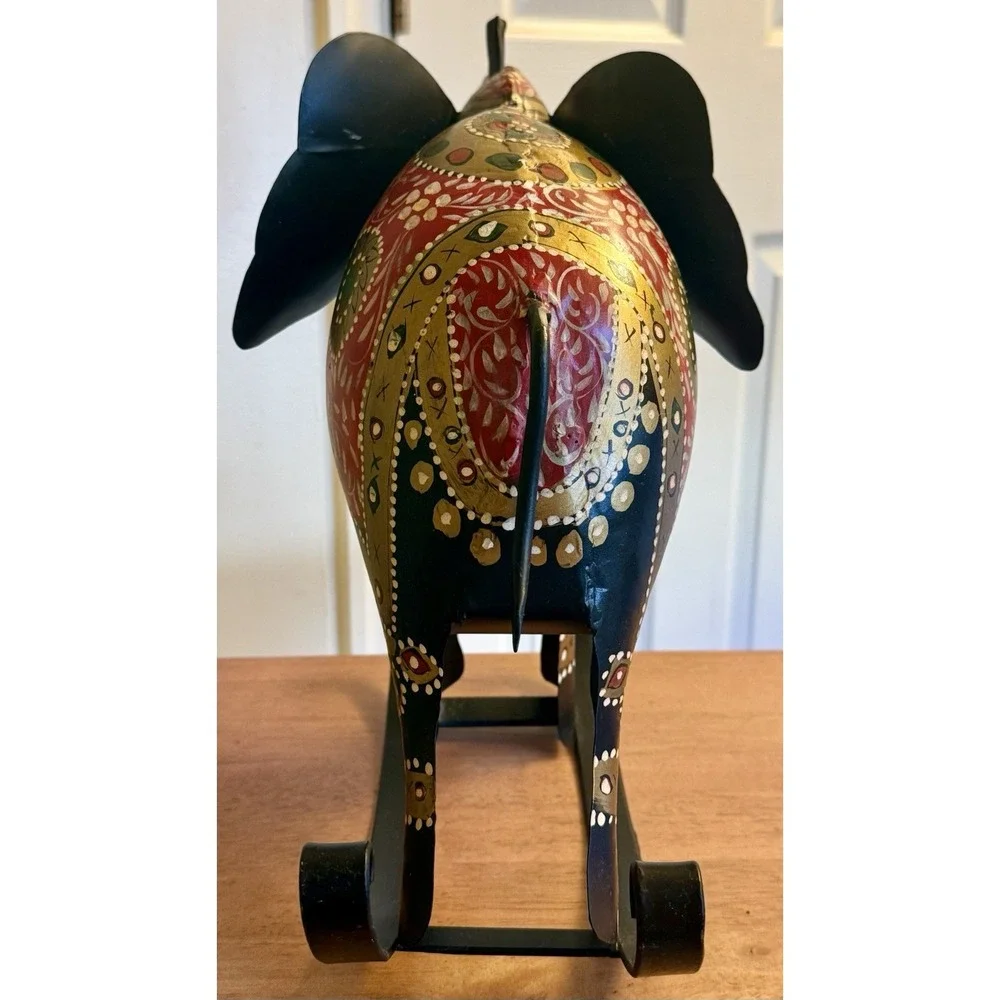 Vintage Metal Rocking Elephant Decor Hand Painted ‎ 18